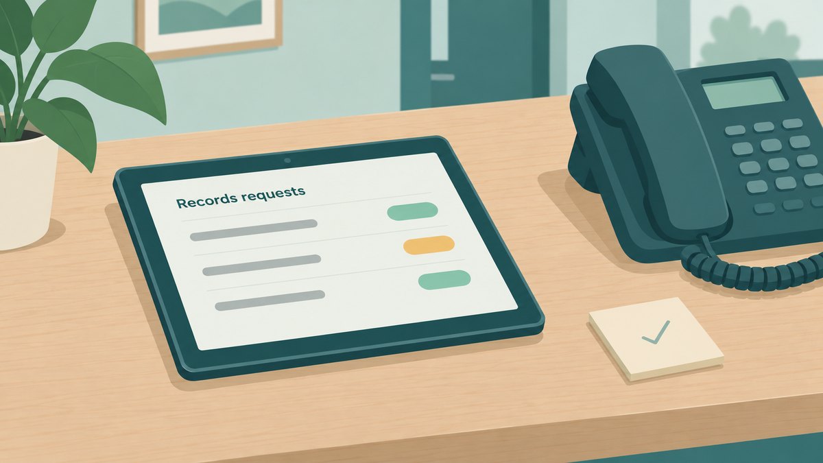A simple request log on a tablet at the front desk, with three requests in a list and a colored due date beside each